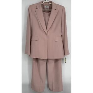 Stresa Petite Pink Pinstripe 3 Piece Pant Suit Blazer Shell Pants Sz 8P NEW